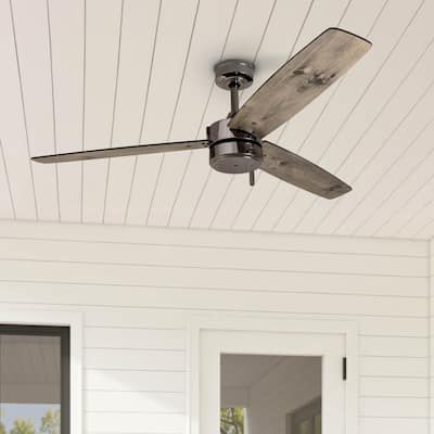 52" Prominence Home Journal Gun Metal Contemporary Indoor/Outdoor Ceiling Fan, Damp Rated with Pull Chains - 52-inch