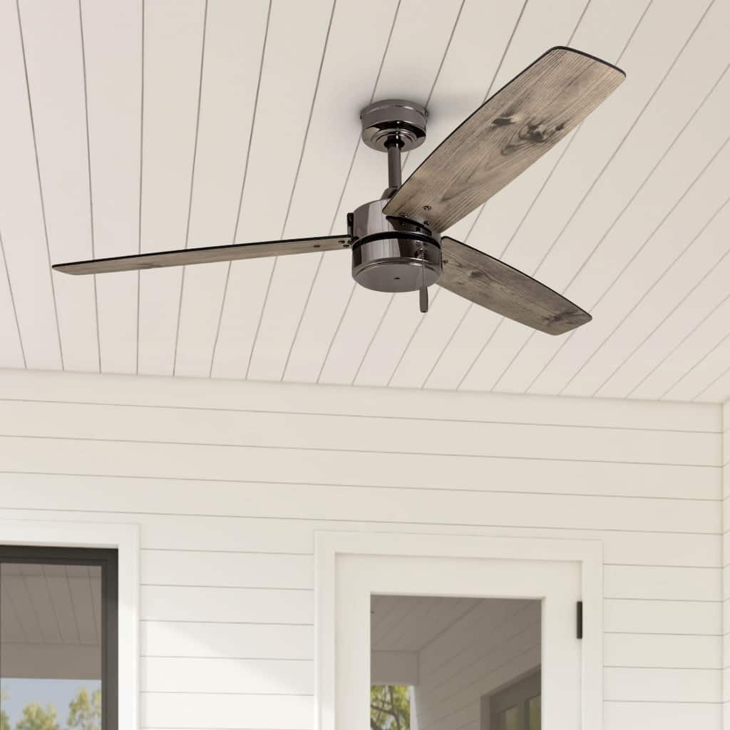 52" Prominence Home Journal Gun Metal Contemporary Indoor/Outdoor Ceiling Fan, Damp Rated with Pull Chains - 52-inch
