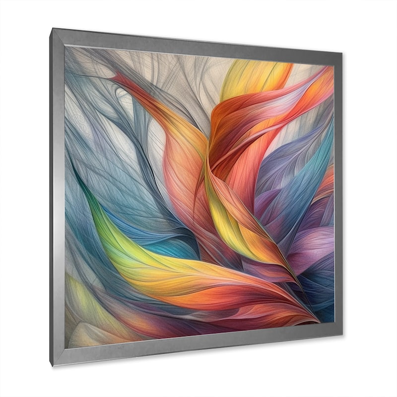 Designart "Vintage Rainbow Pastel Leaves Boho Watercolor I" Abstract Painting Framed Wall Art Living Room