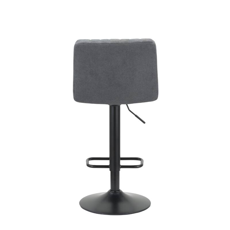 Set of 2 Modern Grey Adjustable Bar Stools with Fabric Seat and Tufted Back and Metal Pedestal Base - 35”H x 19”W x 18”D
