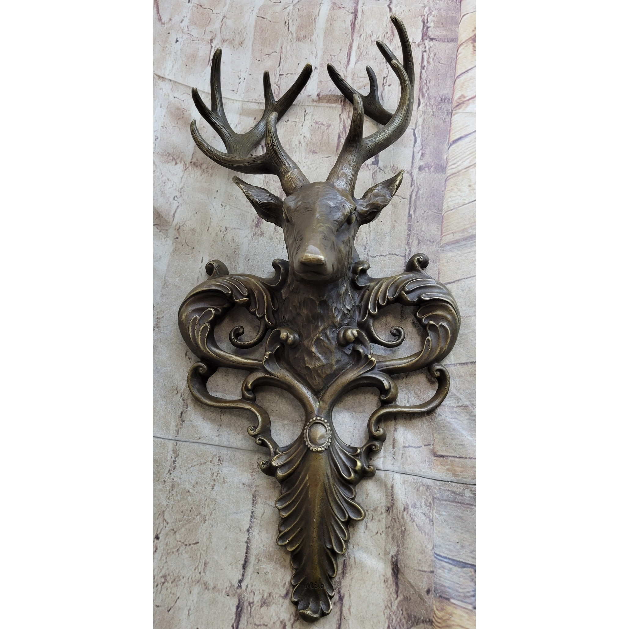 Signed Original Wildlife Elk Head Bust Bronze Sculpture Figurine Cabin Decor Art