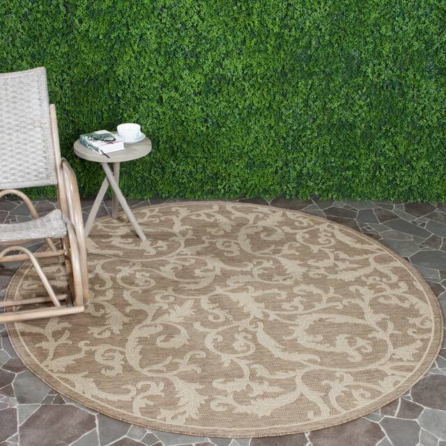 SAFAVIEH Courtyard Darline Indoor/ Outdoor Waterproof Patio Backyard Rug - 6'7" x 6'7" Round - Brown/Natural