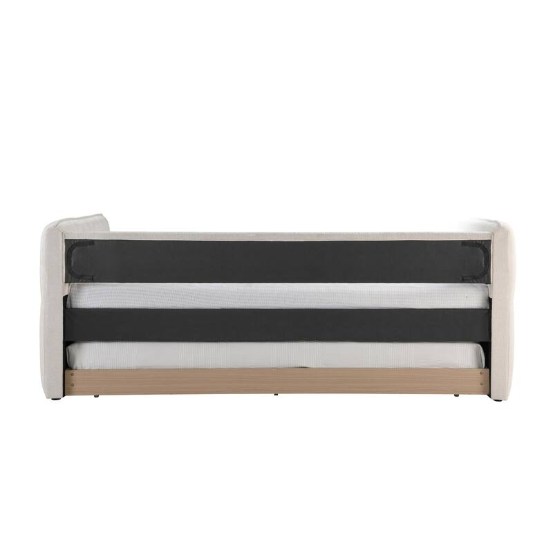 Luxurious 1pc Modern Daybed Pull Out Trundle Button Tufted Nailhead Trim Bedroom Living Room Furniture Oatmeal Finish