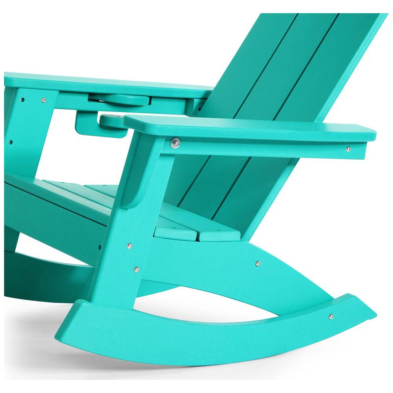 Shoreside Kids Outdoor Poly Adirondack Rocking Chair with Cup Holder (Set of 2)