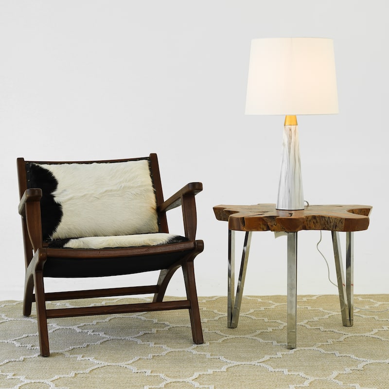 Topa Modern Faux Marble Table Lamp with Drum Shade - Cream