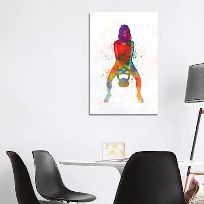 iCanvas "Crossfit Fitness Exercise Woman Lifting Kettlebell During Strength Training Exercising" by Paul Rommer Canvas Print
