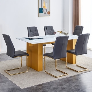 Large Modern Rectangular Table with Glass Tabletop and 6 Chairs - Bed ...