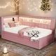 preview thumbnail 1 of 11, Pink Twin Size Upholstered Daybed with Trundle, USB Ports and LED Belt Pink