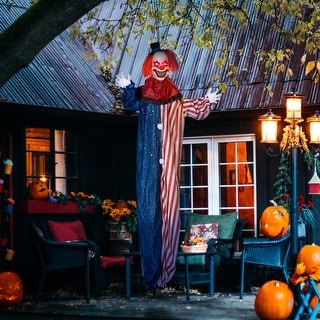 HOMCOM 6' Life Size Halloween Hanging Clown Decoration, Scary Animatronic Talking Clown with Light-up Eyes and Creepy Sound