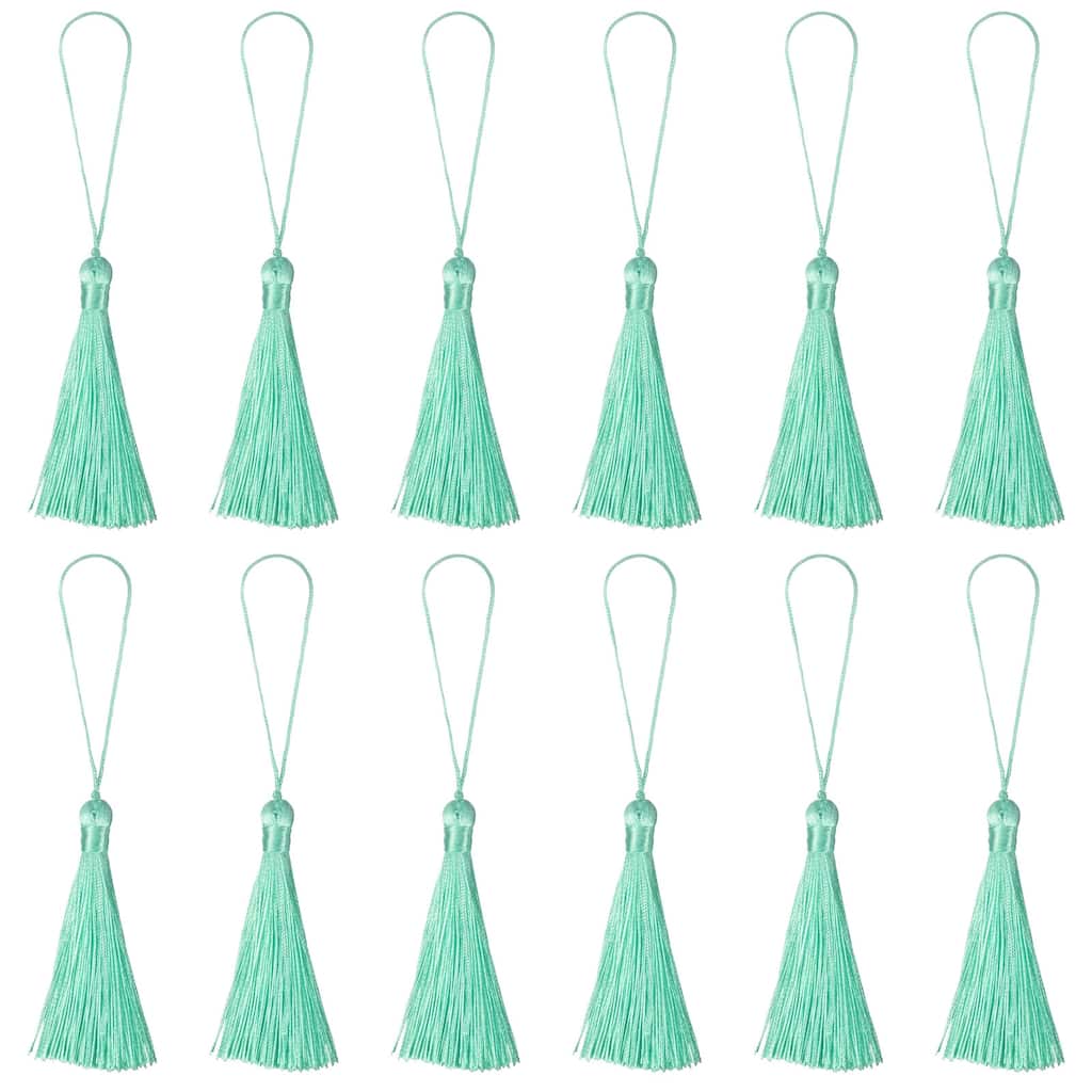6.5" Silky Bookmark Tassels with Loop for DIY Craft Accessory, 12Pcs Army Green - Army Green