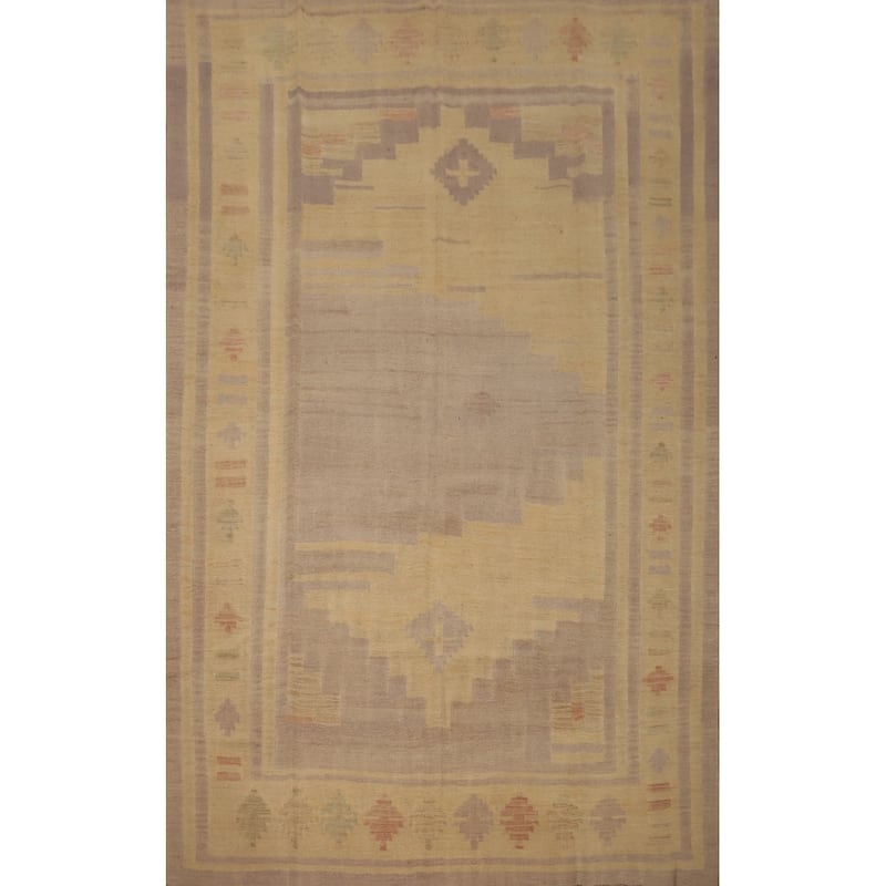 Hand Woven Oriental 100% Wool Carpet Southwestern Tribal Yellow & Gold Kilim Area Rug - 8' 10'' X 6' 4''