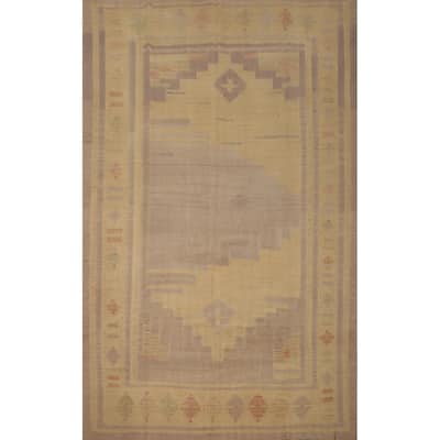 Hand Woven Oriental 100% Wool Carpet Southwestern Tribal Yellow & Gold Kilim Area Rug - 8' 10'' X 6' 4''
