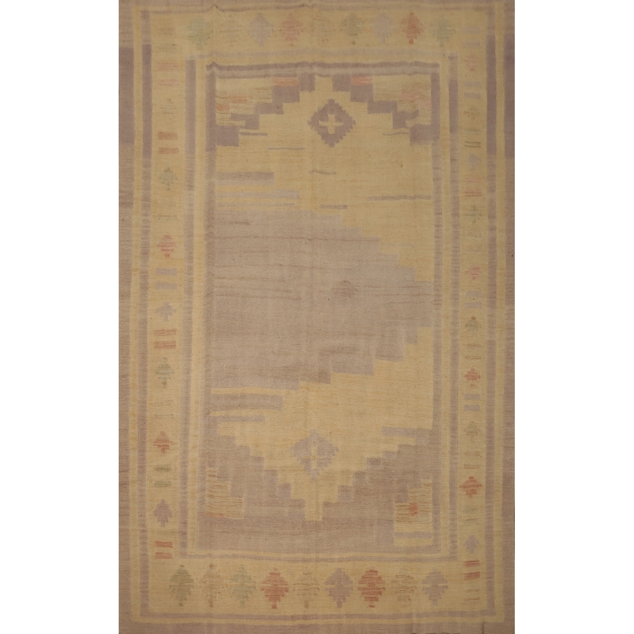 Hand Woven Oriental 100% Wool Carpet Southwestern Tribal Yellow & Gold Kilim Area Rug - 8' 10'' X 6' 4''