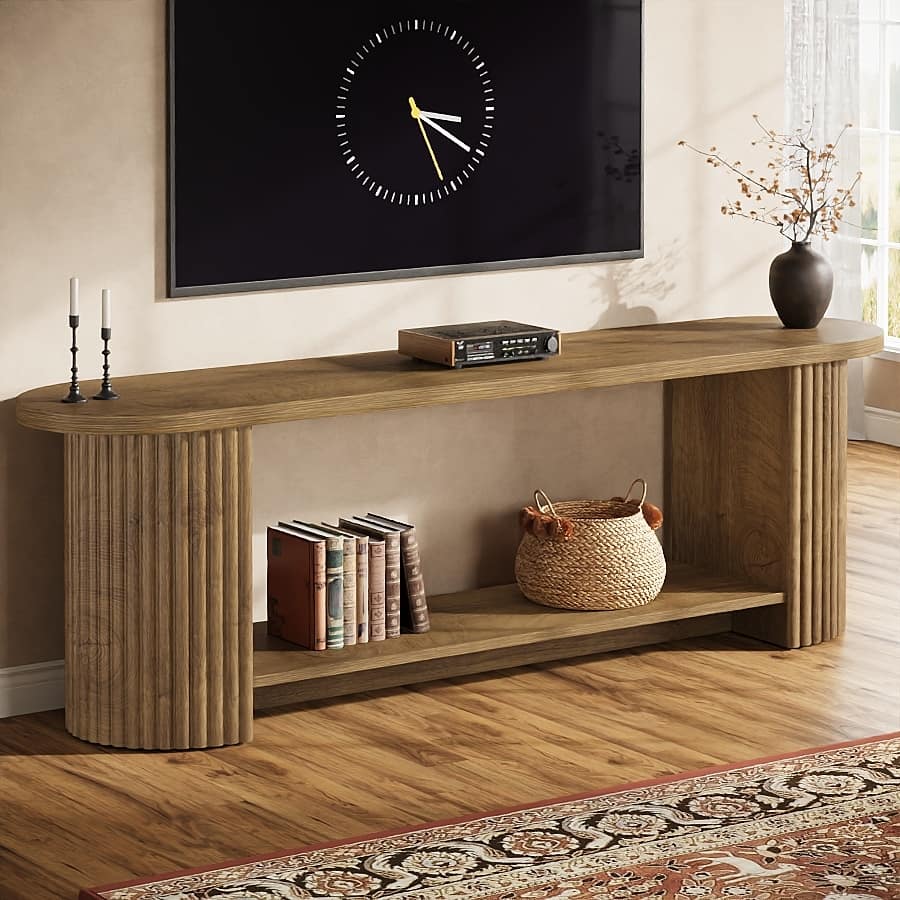 63" Fluted TV Stand, Farmhouse Entertainment Center Media Console Stand