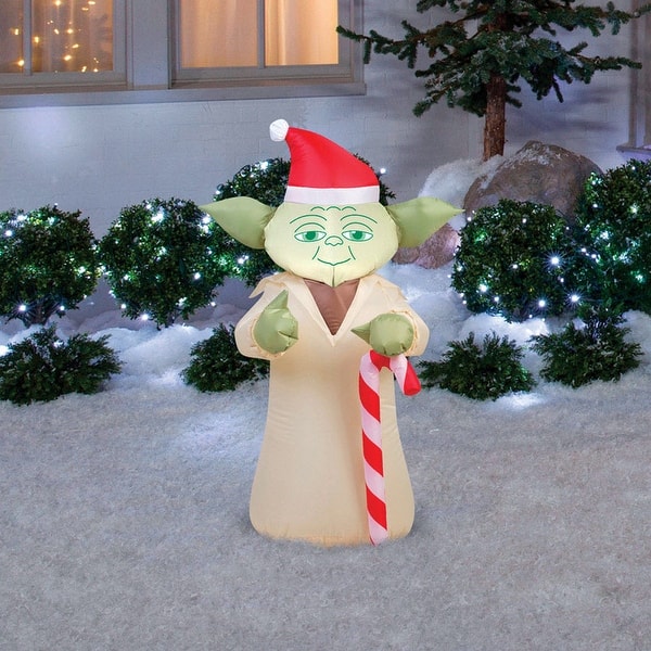 Shop Gemmy 37213 Christmas Airblown Star Wars Yoda With Candycane Inflatable Fabric 24 1 4 X 10 13 16 Overstock 18842260