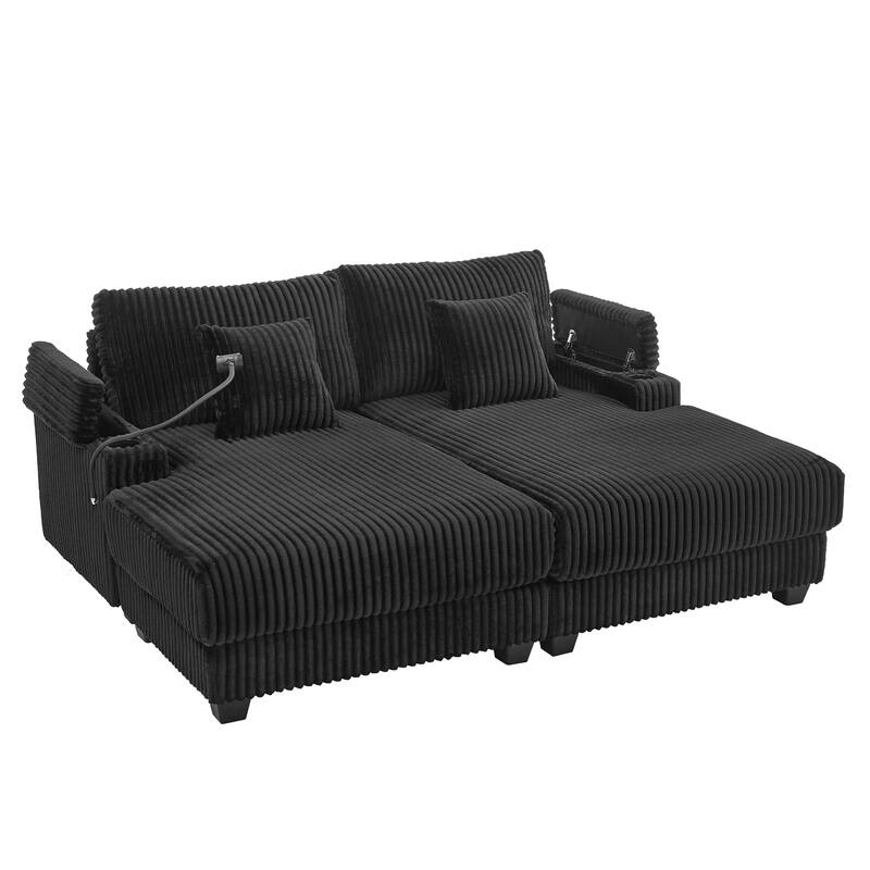 Modern Corduroy Chaise Lounge Sofa by Harper&Bright Designs.