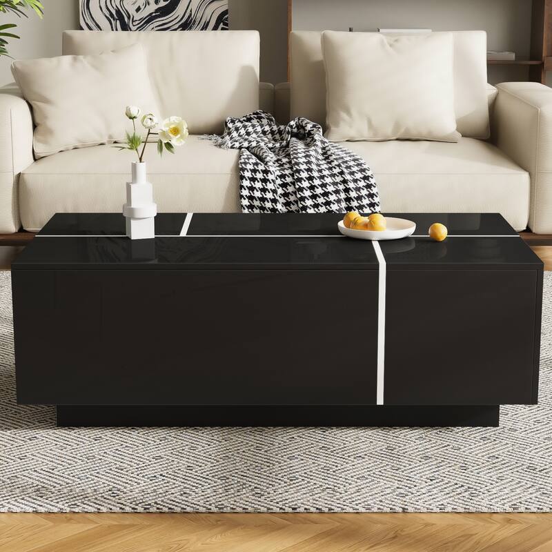Multi-Functional Coffee Table with High-Gloss Finish - Black
