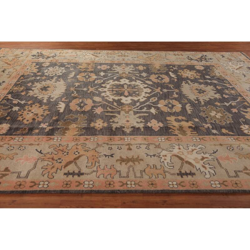Gray Oushak Indian Large Rug Hand-Knotted Wool Carpet - 10'0"x 13'10"