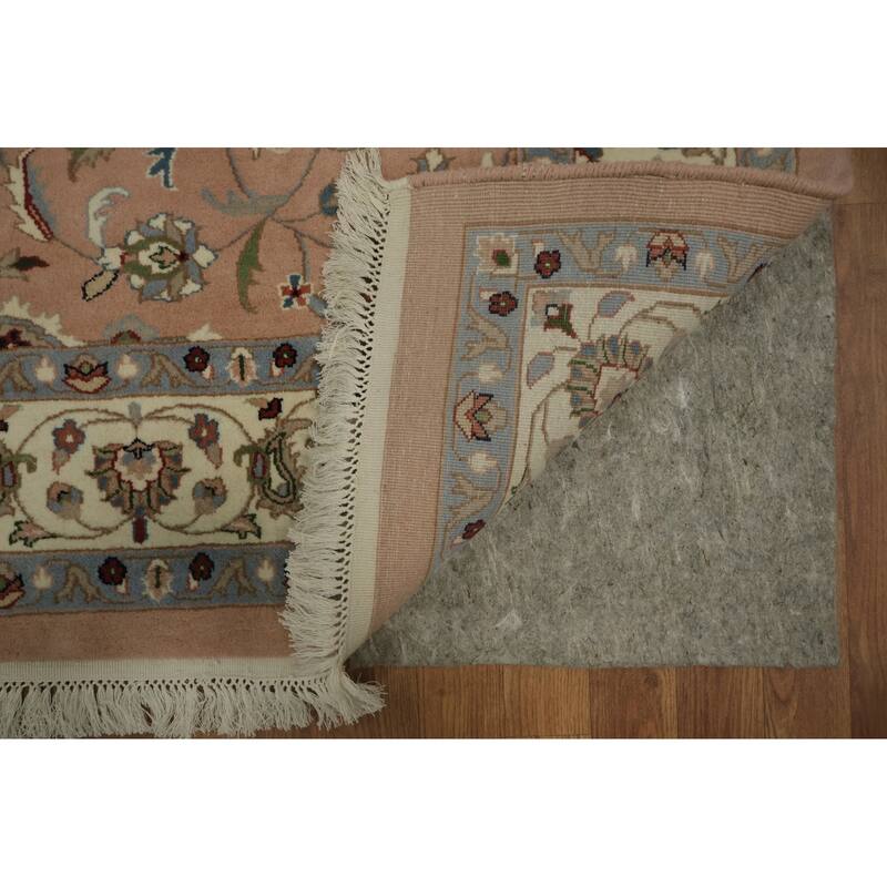 Hand Knotted Oriental 100% Wool Carpet Traditional All-Over Pink Kashan Area Rug - 8' 11'' X 6' 2''