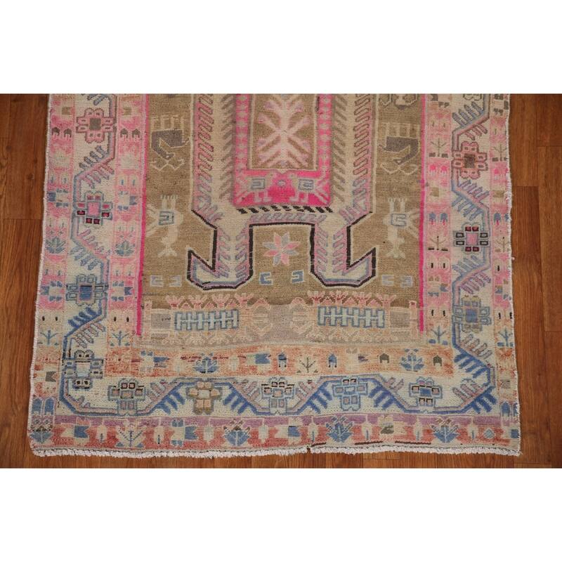 Tribal Meshkin Persian Vintage Runner Rug Handmade Wool Carpet - 3'8" x 10'9"
