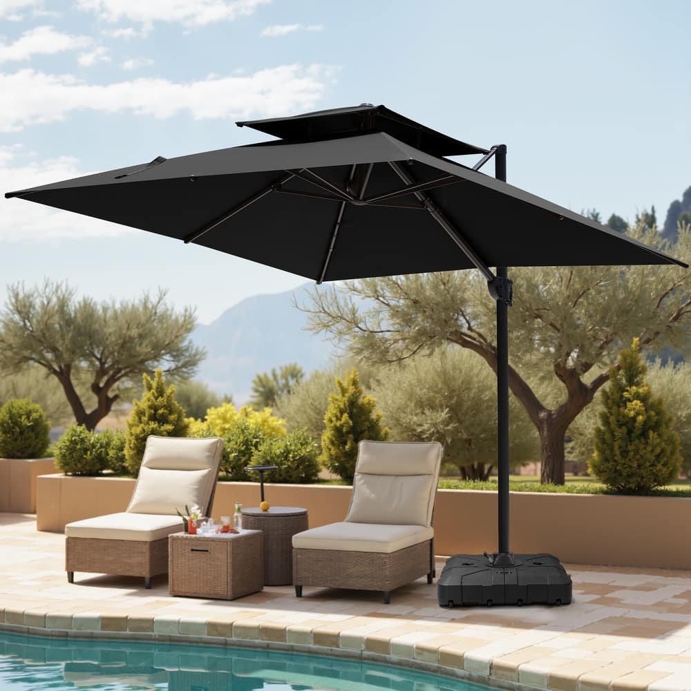 Pellebant Outdoor 10x10 FT Square Cantilever Patio Umbrella 360 Degree Rotation with HDPE Base