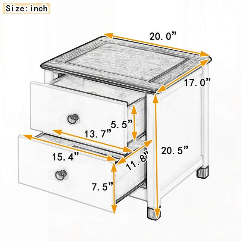Wooden Nightstand with Two Drawers for Kids
