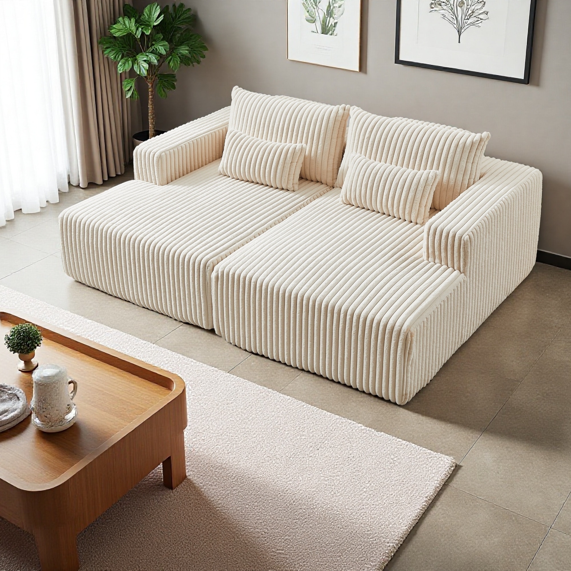 87" Corduroy Oversized Sectional Lounge Chaise with Reclining Bed, No Assembly