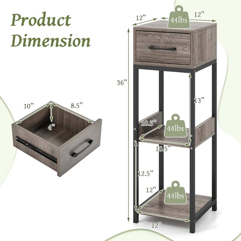 1/2PCS 3-Tier 36" Corner Plant Stand w/ Drawer Metal Frame
