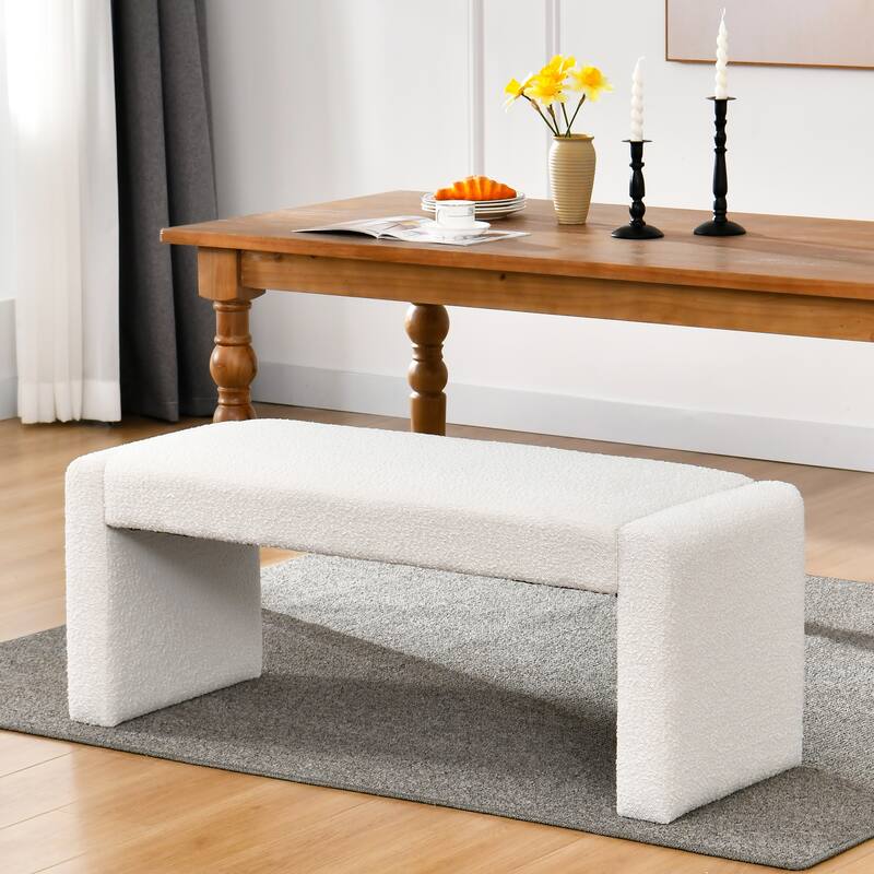 Couture 48" L Boucle Upholstered Dining Bench - White
