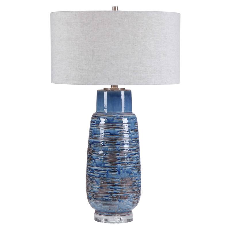 Drip Glaze Ceramic Base Table Lamp with Gray Round Hardback Shade - 31.5" - Blue and Brown