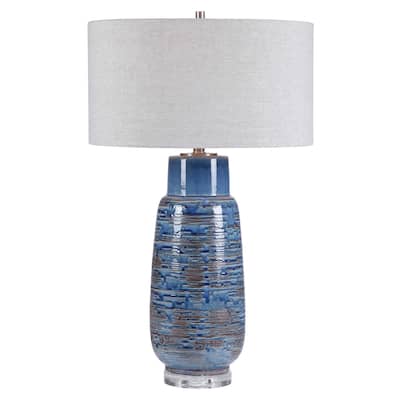 Drip Glaze Ceramic Base Table Lamp with Gray Round Hardback Shade - 31.5" - Blue and Brown
