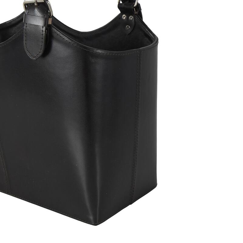 Brown or Black Leather Handmade Box Style Single Slot Decorative Magazine Holder with Detail Stitching and Curved Buckle Handles