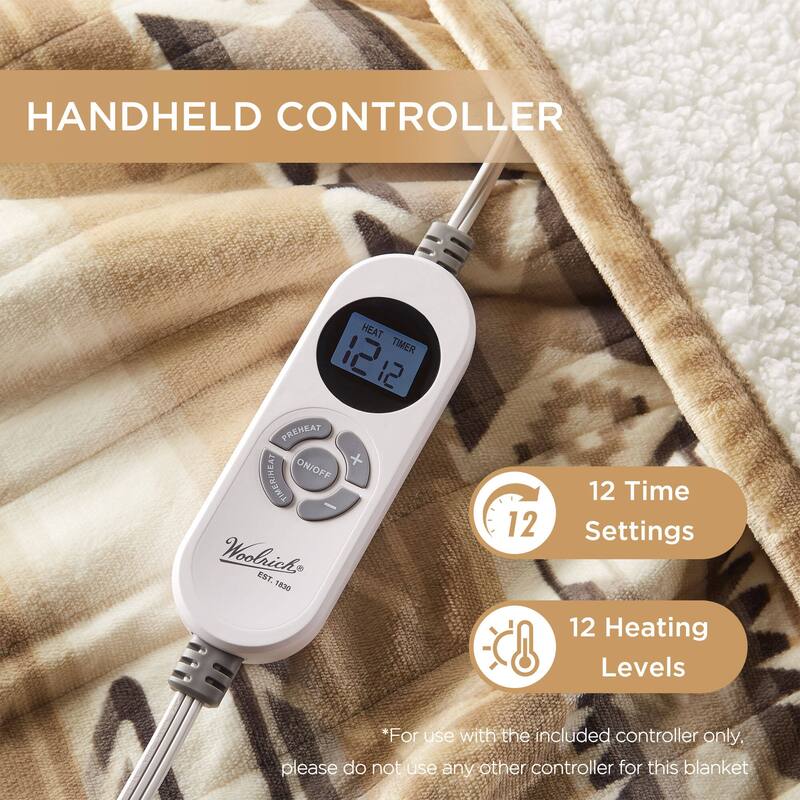 Woolrich Print Plush to Sherpa Heated Throw