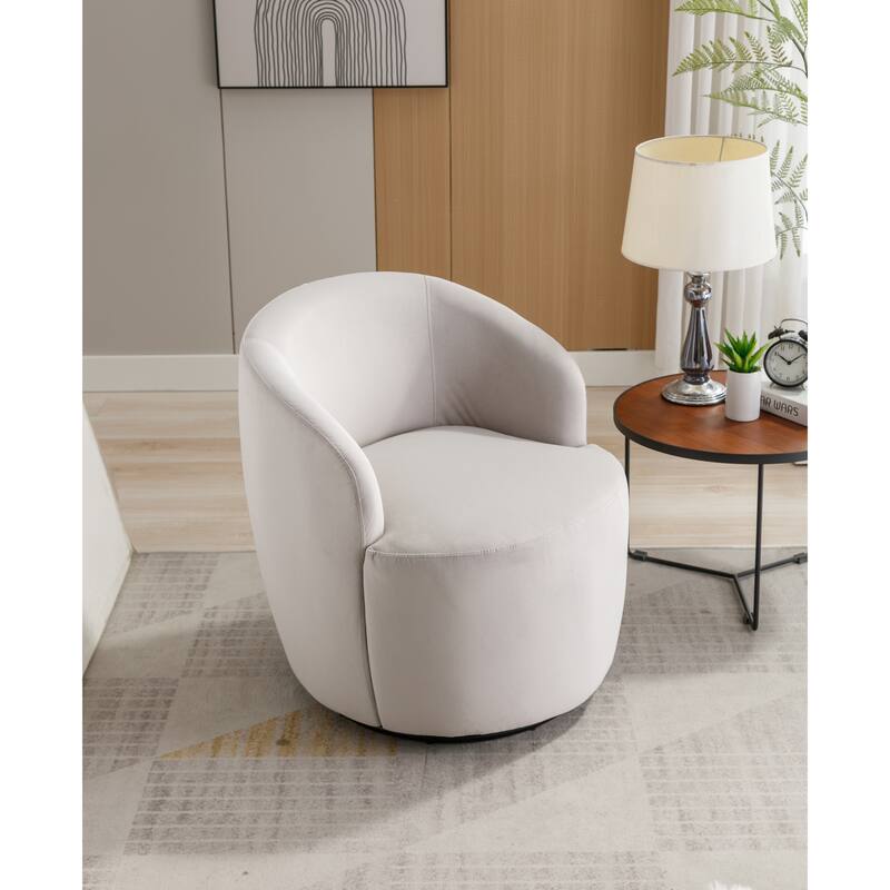 Modern Barrel Swivel Accent Chair with Metal Base, Round Velvet Upholstered Reading Chair w/ Curved Back for Living Room Bedroom