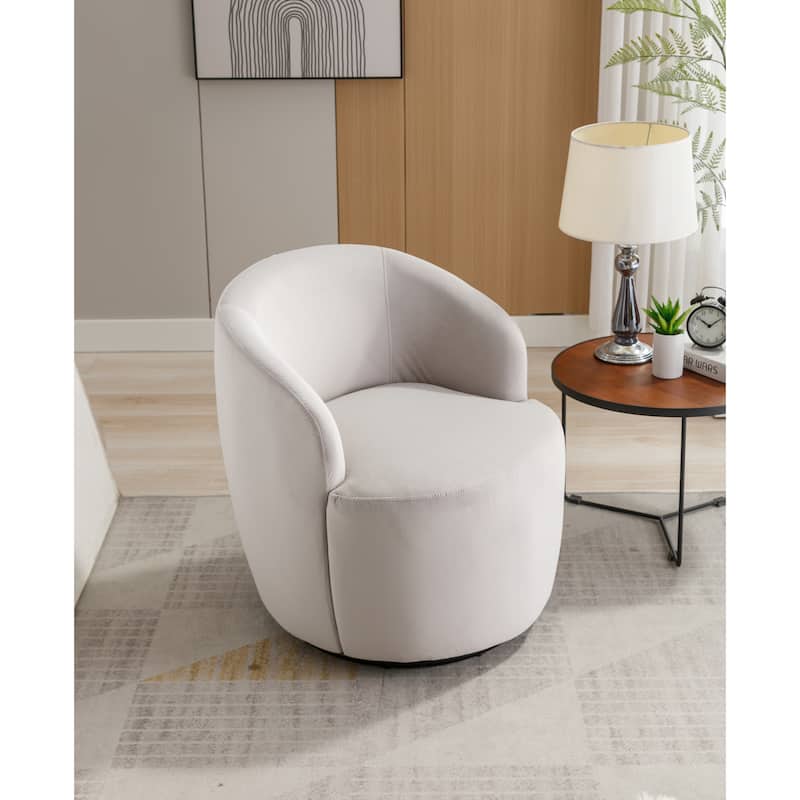 Velvet Fabric Swivel Accent Armchair Barrel Chair With Black Powder Coating Metal Ring,Gray