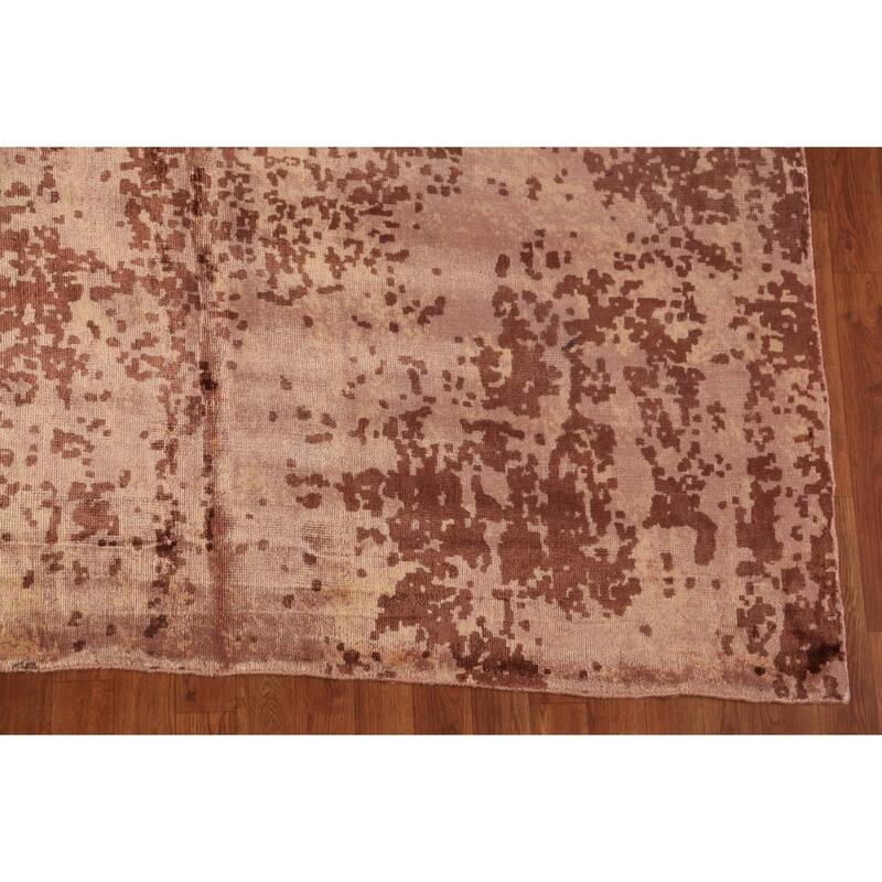Contemporary Abstract Indian Area Rug Handmade Brown Wool Carpet - 6'8"x 9'10"