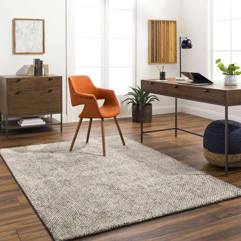 Thalassa Handmade Abstract Neutral Wool & Viscose Area Rug - 2' x 3' - Beige/Taupe/Black