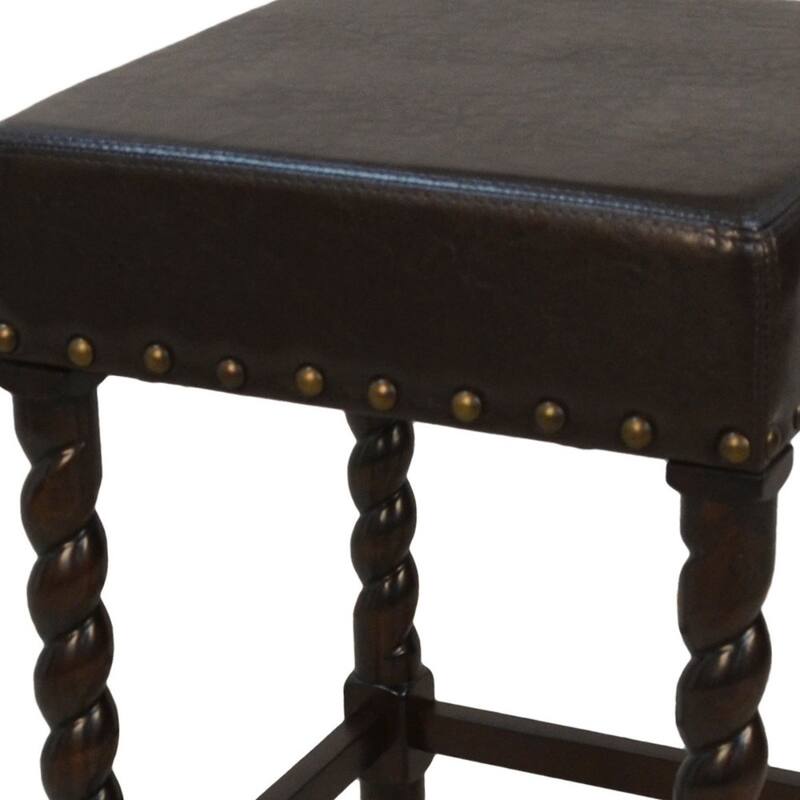 Backless Upholstered Square Seat Bar Stool with Nailhead Trim and Solid Wood Frame for Kitchen Bar Island