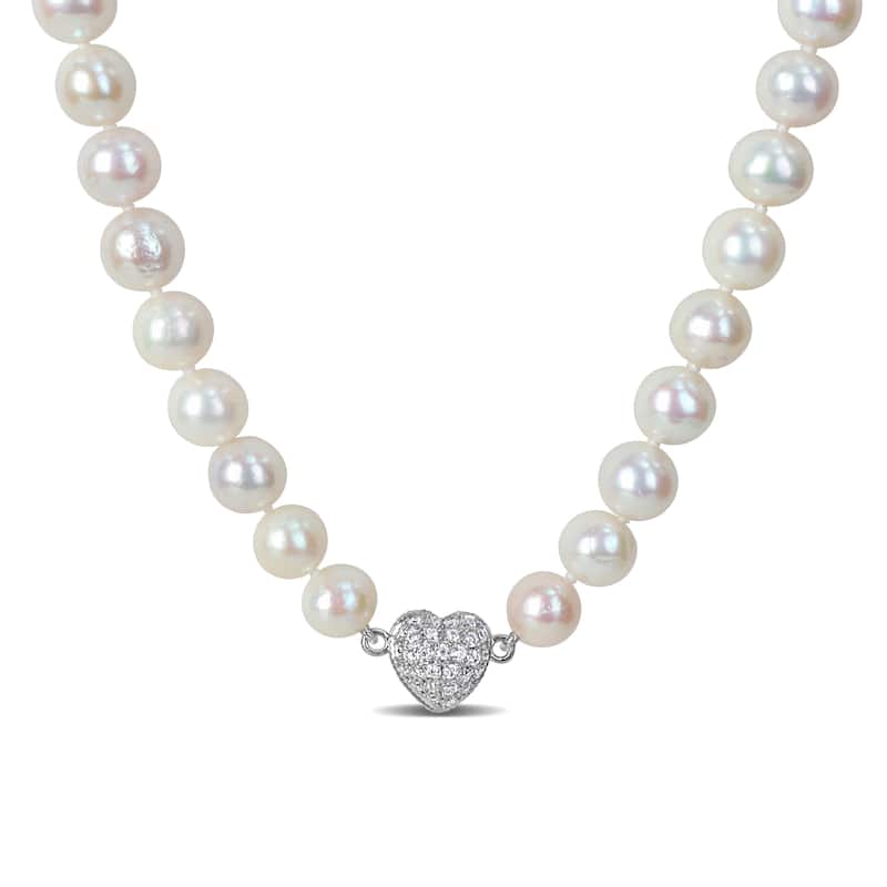 Miadora 9-11mm Cultured Freshwater Edison Pearl Necklace 3/4ct DEW Moissanite Clasp Sterling Silver