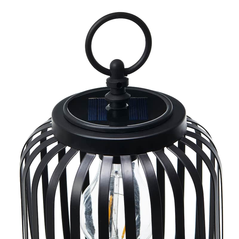 Glitzhome Metal Stripes Waterproof Solar Powered Outdoor Lantern with Garden Stake