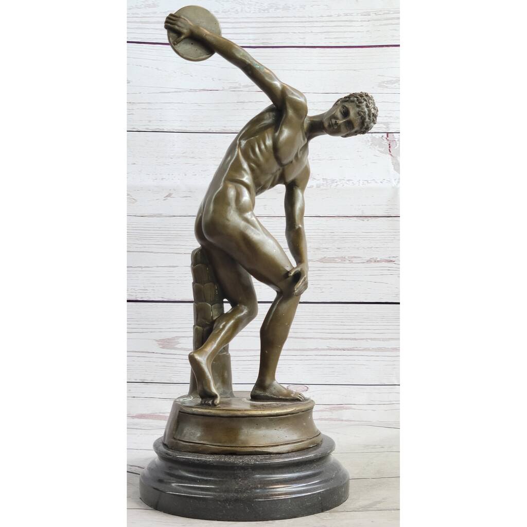 Vintage Grand Tour Bronze Sculpture Of Discus Thrower Discobolos Myron Lost Wax