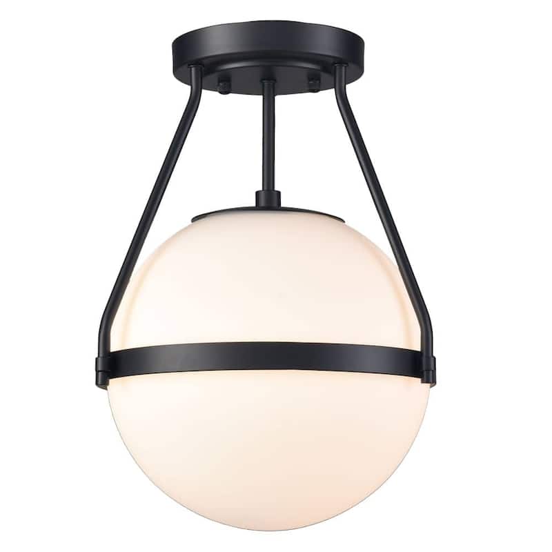 Milos Mid Century Globe Semi Flush Mount Ceiling Light Opal Glass Shade