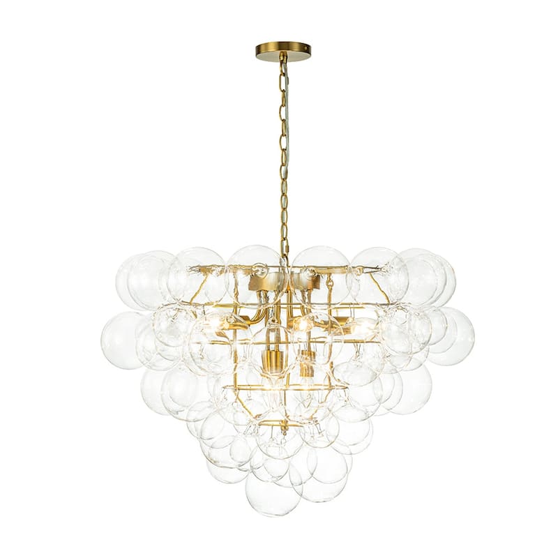 Brass Dreamy 9-Light Cluster Clear Glass Globe Bubble Chandelier