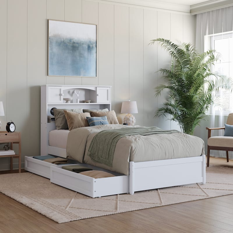 Hadley Platform Bed with Panel Footboard and Storage Drawers - White - Twin XL