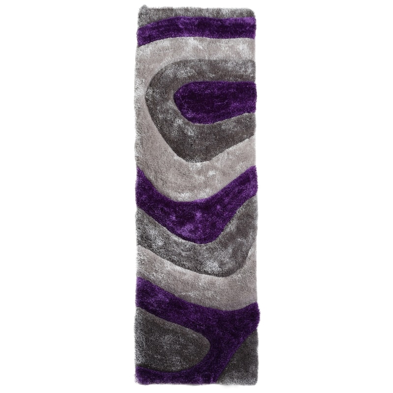 Mateos Shag Abstract Designed Area Rug - Runner 2'3'' x 8' - Purple/Grey