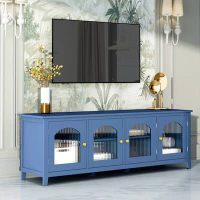 Retro Modern TV Stand with 3 Storage Cabinets and Rainbow Doors for Living Room Home Theater and Studio​