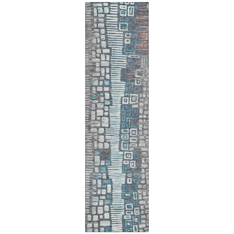 Machine Washable Indoor/ Outdoor Geo Mosaic Chantille Rug