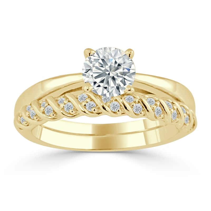 Auriya 14k Gold Classic 4ct Moissanite and Diamond Engagement Ring 1/3ctw
