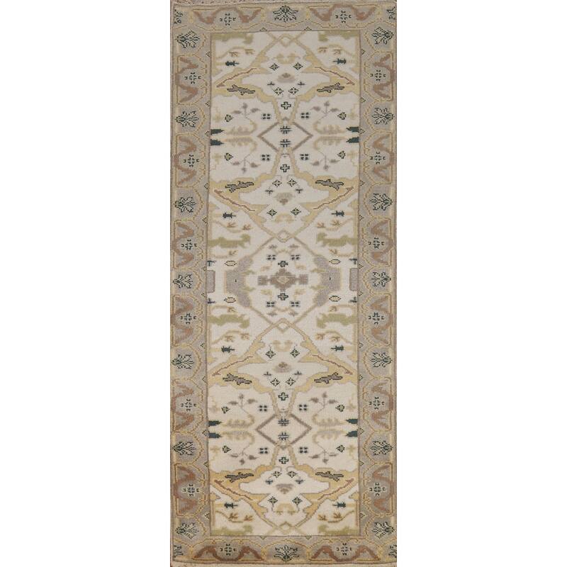 Ivory Oushak Indian Runner Rug Handmade Wool Carpet - 2'7"x 7'9"