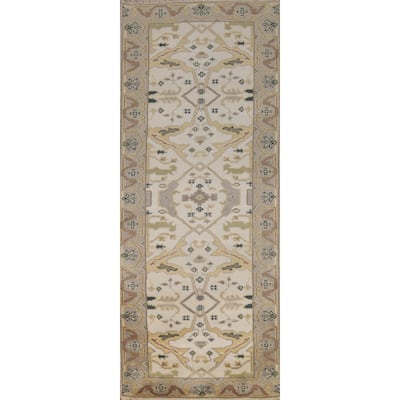 Ivory Oushak Indian Runner Rug Handmade Wool Carpet - 2'7"x 7'9"